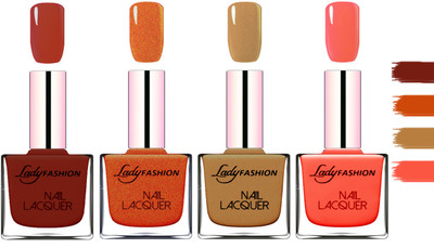 

Lady Fashion Extra Shine Extra Long Stay Chip Resistant Nail Polish Coffee,Copper,Mettalic Brown,Light Orange(Pack of 4)