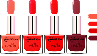 

Lady Fashion Extra Shine Extra Long Stay Chip Resistant Nail Polish Light Orange,Bright Red,Bright Red,Voilet(Pack of 4)