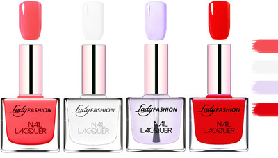

Lady Fashion Extra Shine Extra Long Stay Chip Resistant Nail Polish Baby Pink,White,Top Coat,Red(Pack of 4)