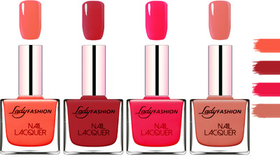

Lady Fashion Extra Shine Extra Long Stay Chip Resistant Nail Polish Light Orange,Dark Red,Sweet Red,Nude(Pack of 4)