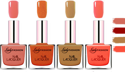 

Lady Fashion Extra Shine Extra Long Stay Chip Resistant Nail Polish Nude,Copper,Mettalic Brown,Light Orange(Pack of 4)