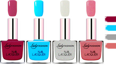 

Lady Fashion Extra Shine Extra Long Stay Chip Resistant Nail Polish Maroon,Sky Blue,Grey,Mauve(Pack of 4)