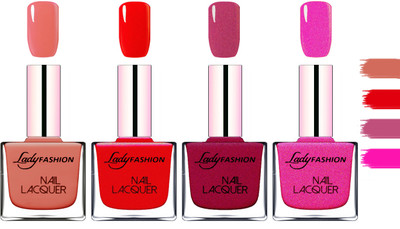

Lady Fashion Extra Shine Extra Long Stay Chip Resistant Nail Polish Nude,Red,Maroon,Mettalic Pink(Pack of 4)