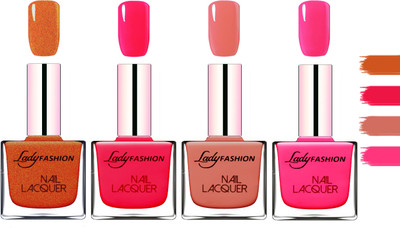 

Lady Fashion Extra Shine Extra Long Stay Chip Resistant Nail Polish Copper,Sweet Red,Nude,Pink(Pack of 4)