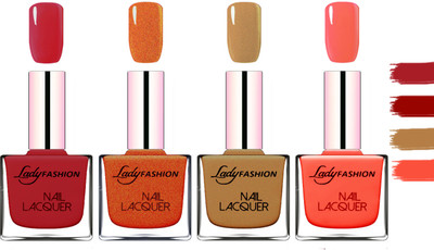 

Lady Fashion Extra Shine Extra Long Stay Chip Resistant Nail Polish Dark Red,Copper,Mettalic Brown,Light Orange(Pack of 4)