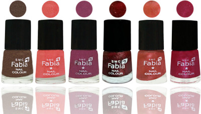

FABIA 6pcs (6ml each) Glossy Shine Nail Polish Premium Collection for Wedding, Party, Collage Girls 32 Everglade-Light Peach-Dark Cherry Blossom-Brick Red-Dark Peach-Cherry Pink(Pack of 6)