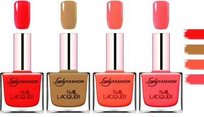 

Lady Fashion Extra Shine Extra Long Stay Chip Resistant Nail Polish Bright Red,Copper,Mettalic Pink,Light Orange(Pack of 4)