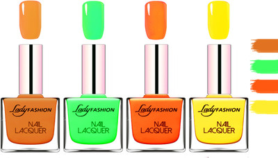 

Lady Fashion Extra Shine Extra Long Stay Chip Resistant Nail Polish Nude,Light Green,Juicy Orange,Yellow(Pack of 4)