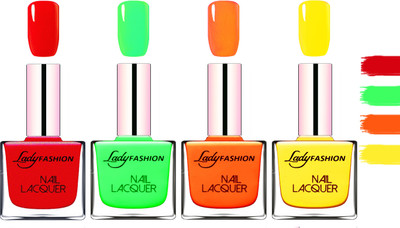 

Lady Fashion Extra Shine Extra Long Stay Chip Resistant Nail Polish Red,Light Green,Juicy Orange,Yellow(Pack of 4)