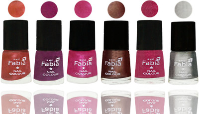 

FABIA 6pcs (6ml each) Glossy Shine Nail Polish Premium Collection for Wedding, Party, Collage Girls 239 Dark Peach-Shock Pink-Pink-Light Coffee-Magenta-Silver(Pack of 6)