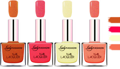 

Lady Fashion Extra Shine Extra Long Stay Chip Resistant Nail Polish Copper,Bright Pink,Mettalic Gold,Orange Silk(Pack of 4)