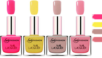 

Lady Fashion Extra Shine Extra Long Stay Chip Resistant Nail Polish Pink,Golden,Silky Purple,Silky Pink(Pack of 4)