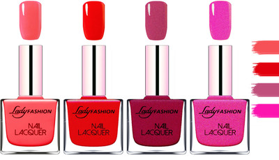 

Lady Fashion Extra Shine Extra Long Stay Chip Resistant Nail Polish Baby Pink,Red,Maroon,Mettalic Pink(Pack of 4)