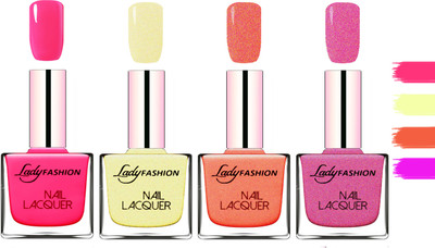 

Lady Fashion Extra Shine Extra Long Stay Chip Resistant Nail Polish Pink,Mettalic Gold,Orange Silk,Abricoat Rose(Pack of 4)