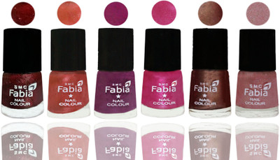 

FABIA 6pcs (6ml each) Glossy Shine Nail Polish Premium Collection for Wedding, Party, Collage Girls 180 Brick Red-Dark Peach-Shock Pink-Pink-Light Coffee-Light pink(Pack of 6)