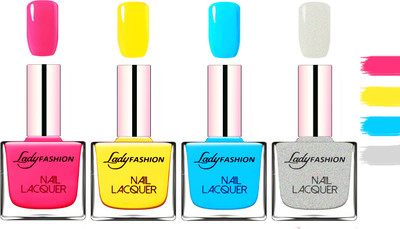 

Lady Fashion Extra Shine Extra Long Stay Chip Resistant Nail Polish Pink,Yellow,Sky Blue,Grey(Pack of 4)