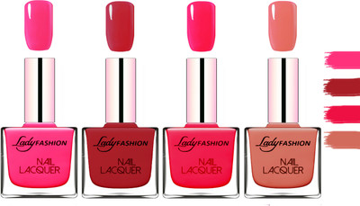 

Lady Fashion Extra Shine Extra Long Stay Chip Resistant Nail Polish Pink,Dark Red,Sweet Red,Nude(Pack of 4)