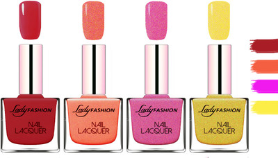 

Lady Fashion Extra Shine Extra Long Stay Chip Resistant Nail Polish Dark Red,Orange Silk,Abricoat Rose,Golden(Pack of 4)