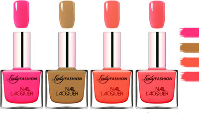 

Lady Fashion Extra Shine Extra Long Stay Chip Resistant Nail Polish Pink,Copper,Mettalic Pink,Light Orange(Pack of 4)