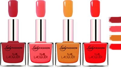 

Lady Fashion Extra Shine Extra Long Stay Chip Resistant Nail Polish Dark Red,Light Orange,Baby Pink,Nude(Pack of 4)