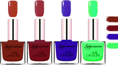 

Lady Fashion Extra Shine Extra Long Stay Chip Resistant Nail Polish Coffee,Voilet,Blue,Light Green(Pack of 4)