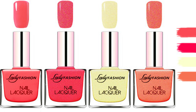 

Lady Fashion Extra Shine Extra Long Stay Chip Resistant Nail Polish Baby Pink,Bright Pink,Mettalic Gold,Orange Silk(Pack of 4)