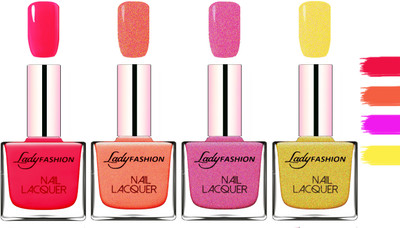 

Lady Fashion Extra Shine Extra Long Stay Chip Resistant Nail Polish Sweet Red,Orange Silk,Abricoat Rose,Golden(Pack of 4)