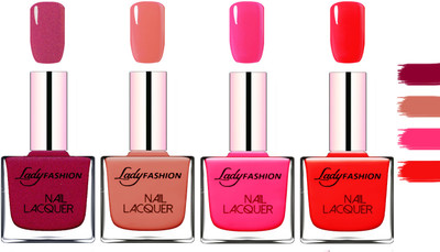 

Lady Fashion Extra Shine Extra Long Stay Chip Resistant Nail Polish Maroon,Nude,Pink,Bright Red(Pack of 4)