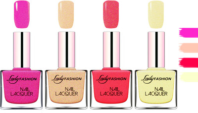 

Lady Fashion Extra Shine Extra Long Stay Chip Resistant Nail Polish Mettalic Pink,Beach Nude,Bright Pink,Mettalic Gold(Pack of 4)