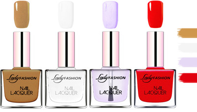 

Lady Fashion Extra Shine Extra Long Stay Chip Resistant Nail Polish Mettalic Brown,White,Top Coat,Red(Pack of 4)