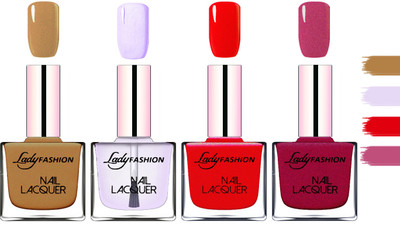 

Lady Fashion Extra Shine Extra Long Stay Chip Resistant Nail Polish Mettalic Brown,Top Coat,Red,Maroon(Pack of 4)