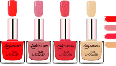 

Lady Fashion Extra Shine Extra Long Stay Chip Resistant Nail Polish Juicy Red,Mauve,Pink,Beach Nude(Pack of 4)