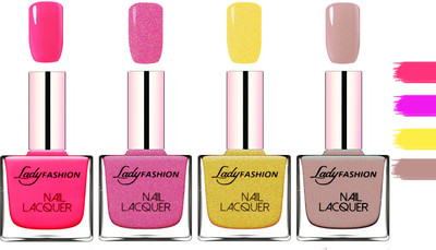 

Lady Fashion Extra Shine Extra Long Stay Chip Resistant Nail Polish Pink,Abricoat Rose,Golden,Silky Purple(Pack of 4)