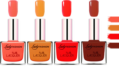 

Lady Fashion Extra Shine Extra Long Stay Chip Resistant Nail Polish Light Orange,Nude,Juicy Red,Coffee(Pack of 4)