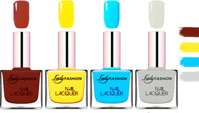 

Lady Fashion Extra Shine Extra Long Stay Chip Resistant Nail Polish Coffee,Yellow,Sky Blue,Grey(Pack of 4)