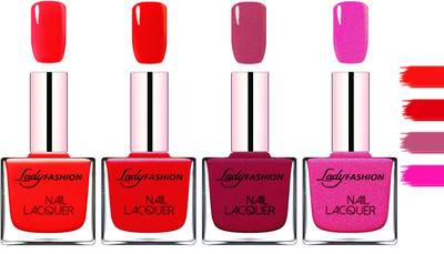 

Lady Fashion Extra Shine Extra Long Stay Chip Resistant Nail Polish Bright Red,Red,Maroon,Mettalic Pink(Pack of 4)