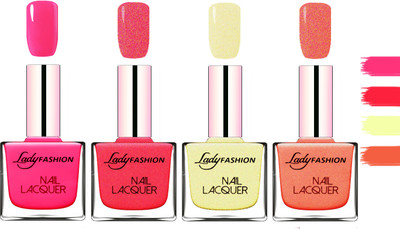 

Lady Fashion Extra Shine Extra Long Stay Chip Resistant Nail Polish Pink,Bright Pink,Mettalic Gold,Orange Silk(Pack of 4)