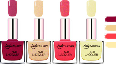 

Lady Fashion Extra Shine Extra Long Stay Chip Resistant Nail Polish Maroon,Beach Nude,Bright Pink,Mettalic Gold(Pack of 4)