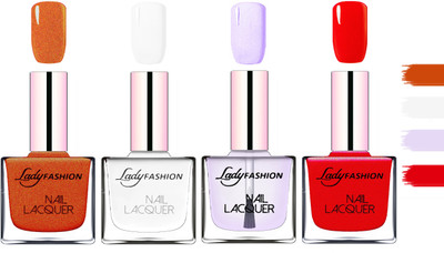

Lady Fashion Extra Shine Extra Long Stay Chip Resistant Nail Polish Copper,White,Top Coat,Red(Pack of 4)