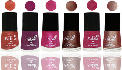 

FABIA 6pcs (6ml each) Glossy Shine Nail Polish Premium Collection for Wedding, Party, Collage Girls 204 Dark Peach-Shock Pink-Pink-Light Coffee-Magenta-Light Nude(Pack of 6)