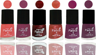 

FABIA 6pcs (6ml each) Glossy Shine Nail Polish Premium Collection for Wedding, Party, Collage Girls 89 Light Peach-Dark Cherry Blossom-Brick Red-Dark Peach-Shock Pink-Brinjal Purple(Pack of 6)