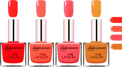 

Lady Fashion Extra Shine Extra Long Stay Chip Resistant Nail Polish Juicy Red,Light Orange,Baby Pink,Nude(Pack of 4)