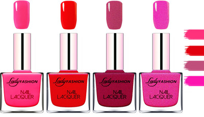 

Lady Fashion Extra Shine Extra Long Stay Chip Resistant Nail Polish Pink,Red,Maroon,Mettalic Pink(Pack of 4)