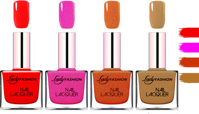 

Lady Fashion Extra Shine Extra Long Stay Chip Resistant Nail Polish Red,Mettalic Pink,Copper,Mettalic Brown(Pack of 4)