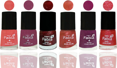 

FABIA 6pcs (6ml each) Glossy Shine Nail Polish Premium Collection for Wedding, Party, Collage Girls 95 Light Peach-Dark Cherry Blossom-Brick Red-Dark Peach-Shock Pink-Jerry Pink(Pack of 6)