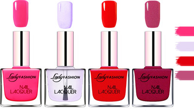 

Lady Fashion Extra Shine Extra Long Stay Chip Resistant Nail Polish Pink,Top Coat,Red,Maroon(Pack of 4)