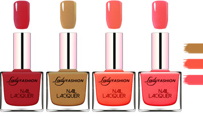 

Lady Fashion Extra Shine Extra Long Stay Chip Resistant Nail Polish Dark Red,Copper,Mettalic Pink,Light Orange(Pack of 4)