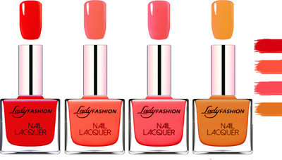 

Lady Fashion Extra Shine Extra Long Stay Chip Resistant Nail Polish Red,Light Orange,Baby Pink,Nude(Pack of 4)