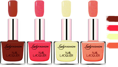 

Lady Fashion Extra Shine Extra Long Stay Chip Resistant Nail Polish Coffee,Bright Pink,Mettalic Gold,Orange Silk(Pack of 4)