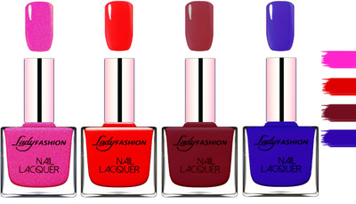 

Lady Fashion Extra Shine Extra Long Stay Chip Resistant Nail Polish Mettalic Pink,Bright Red,Voilet,Blue(Pack of 4)